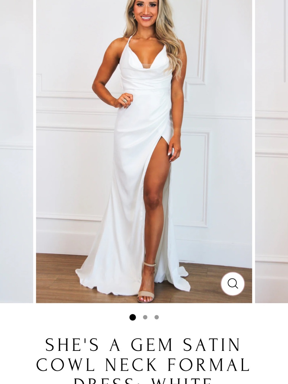 She's a Gem Satin Cowl Neck White Formal Dress with High Slit